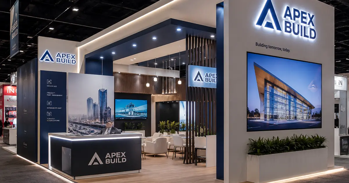 Exhibition booth with banners backdrops and event branding